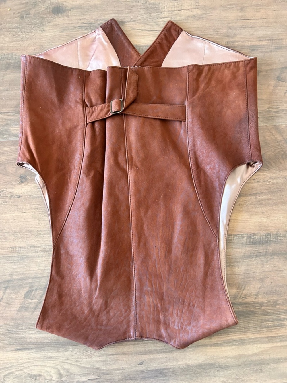 Incredible western style Brown 100% real Leather Button-Front Vest - Picture 11 of 12